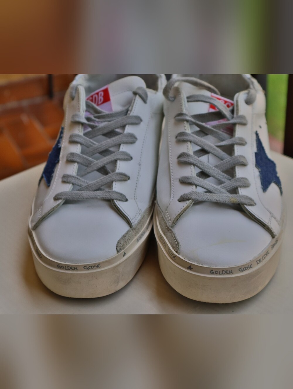 Golden Goose Hi Star Sneakers White Leather Navy Star Pink Tab Size 39 EU 8.5 US - Picture 14 of 17